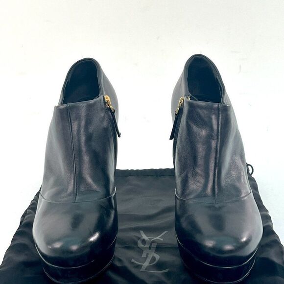 YSL Yves Saint Laurent Leather Gisele Platform Ankle Booties Black Size 39/8.5 - Picture 5 of 12